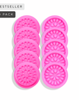 10 pink glue pallets for lash adhesive dots in pink, labeled as a bestseller.