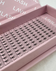 10D Promade Lashes tray with 12 rows showcasing lightweight, dark lash fans for volume lash sets