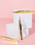VETUS (MCS-32B) Curved L Shaped Lash Tweezer - Gold