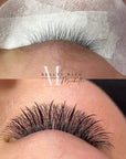 Before and after adding the wispy eyelash extensions