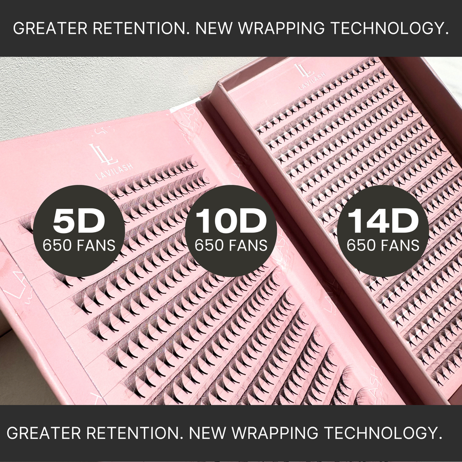 LAVILASH XXL Promade Lashes - 5D, 10D, 14D with New Wrapping Technology for Greater Retention, Featuring 650 Fans per Tray