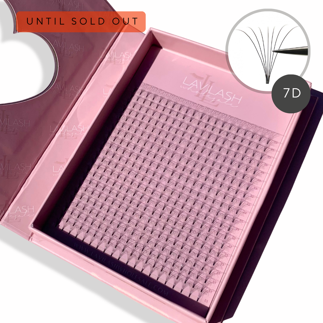 Wholesale XL 7D Premade Lashes featuring 20 rows of short stem premade fans for volume lash extensions