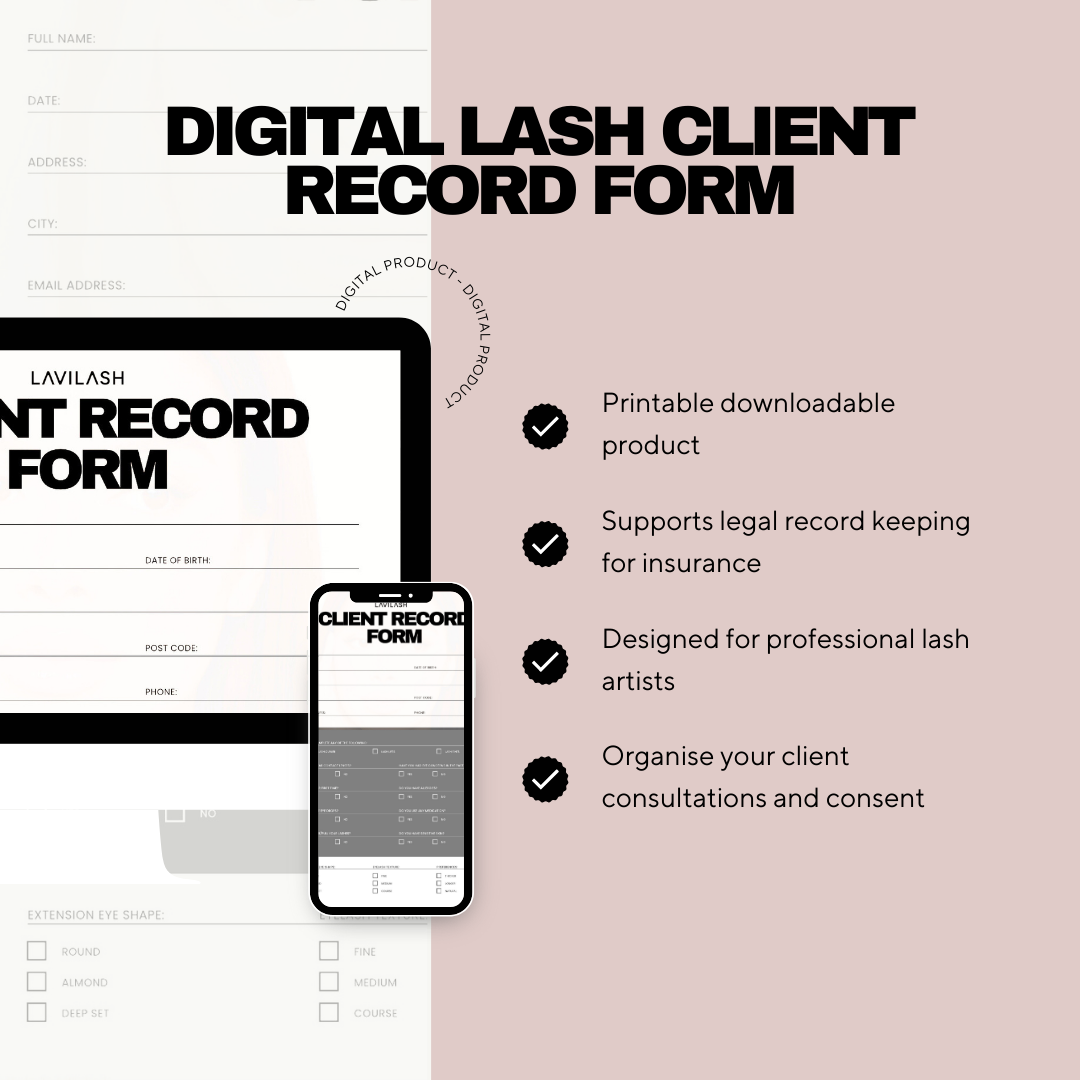 Digital Lash Client Record Form