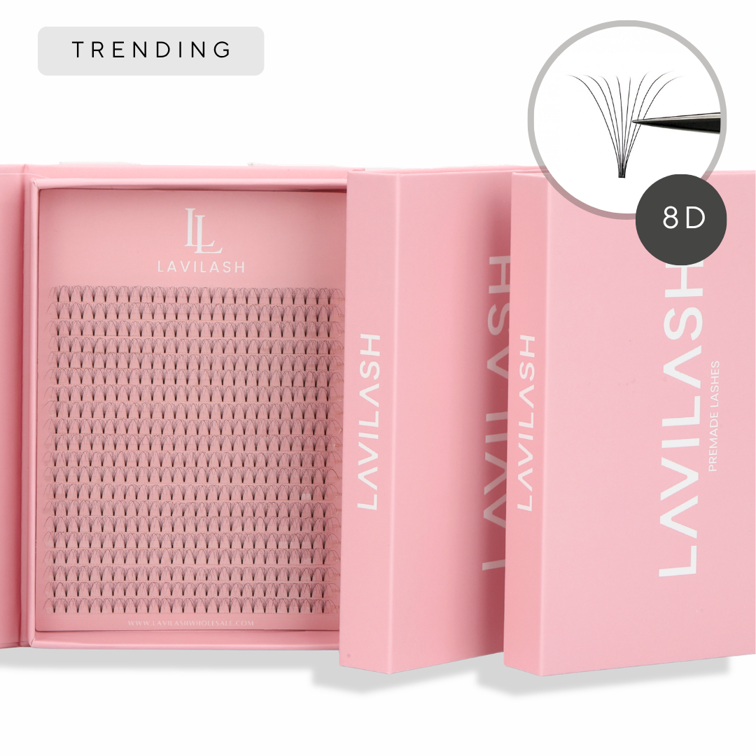 XL 8D Premade Lash Tray with lightweight Korean PBT volume fans for professional lash artists