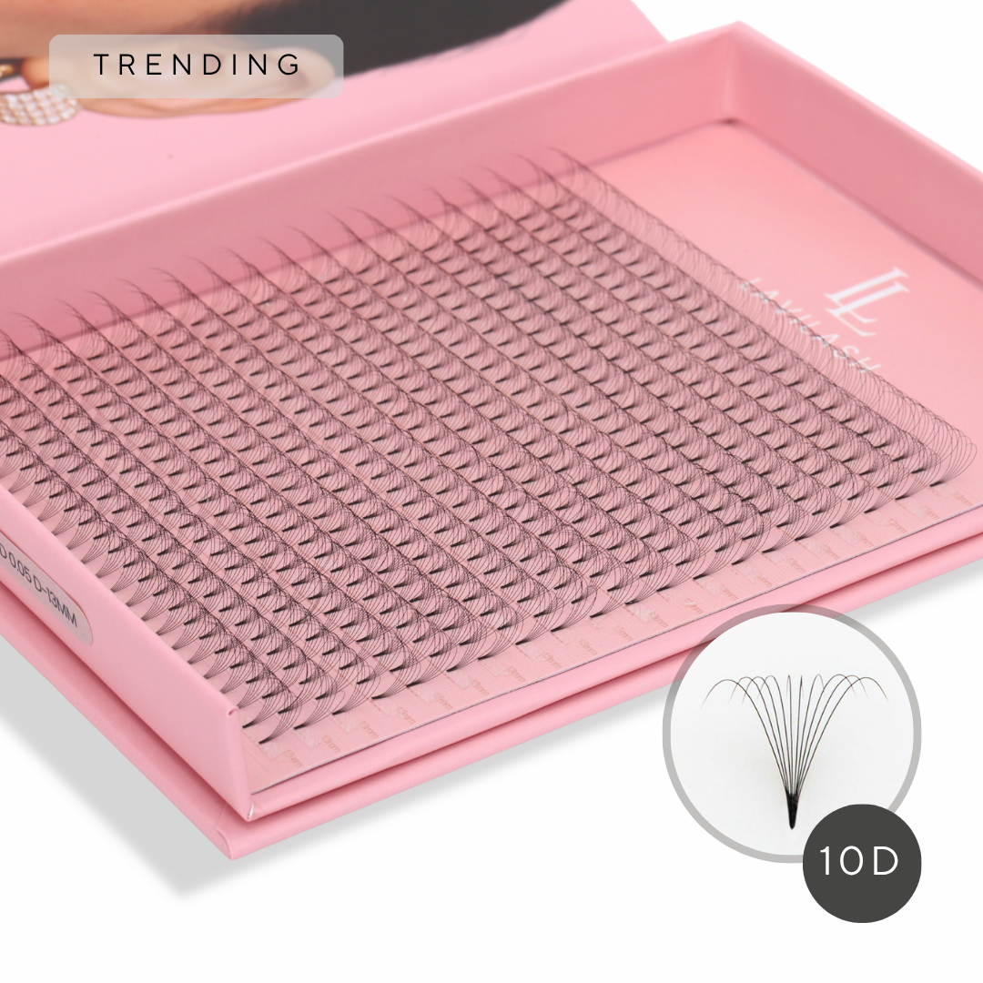 LAVILASH XL 10D premade lash tray containing lightweight mega volume lash fans for professional salon use