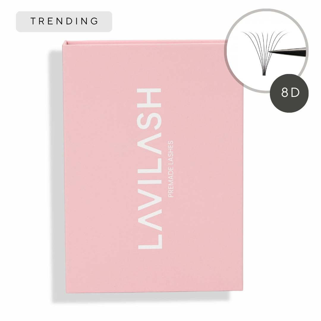 Wholesale XL 8D Premade Lashes featuring 20 rows of handcrafted premade fans for fluffy volume lash extensions