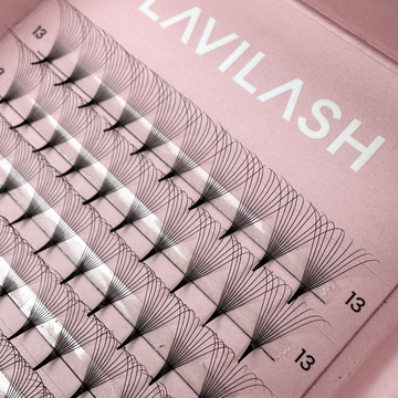 10D Promade Lashes creating deep black, voluminous lash extensions with perfect fan symmetry for professional salon results